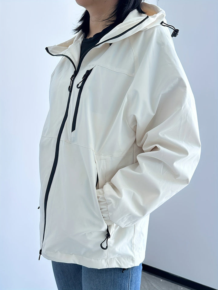 Women's windproof jacket with hood long sleeve for outdoor activities