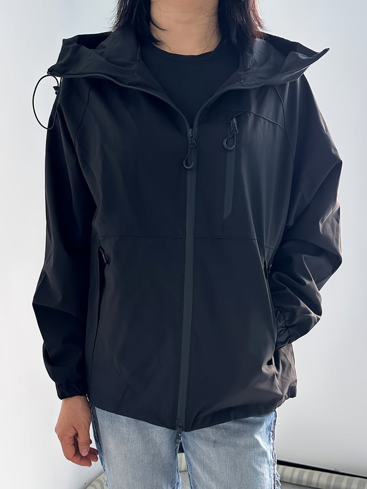 Women's windproof jacket with hood long sleeve for outdoor activities