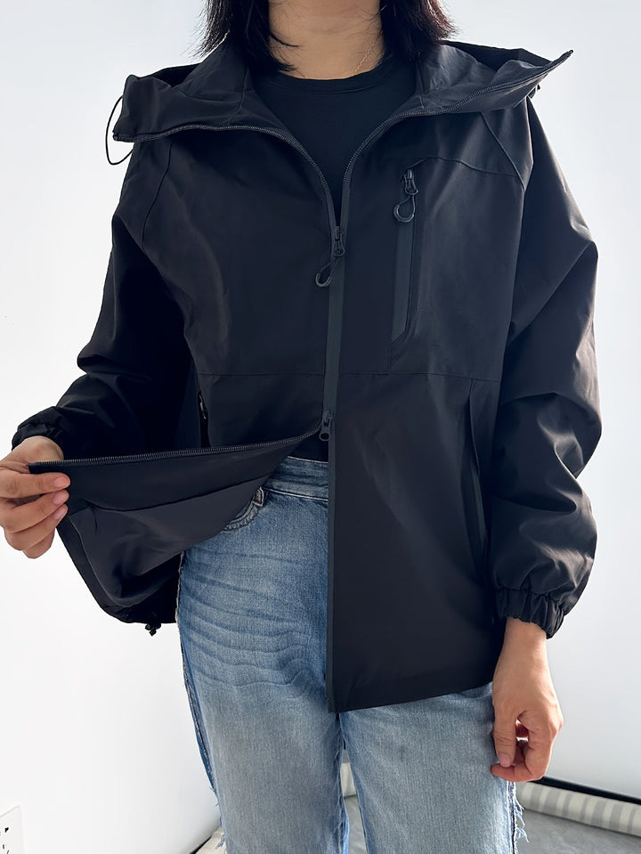 Women's windproof jacket with hood long sleeve for outdoor activities