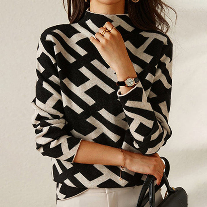 Women's sweater cotton geometric design V-neck