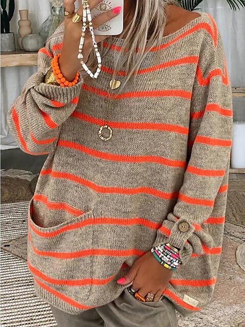 Women's sweater cotton chunky knit with stripes