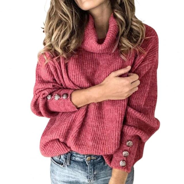 Jersey de algodón para mujer con cuello vuelto – Jersey cálido para mujer