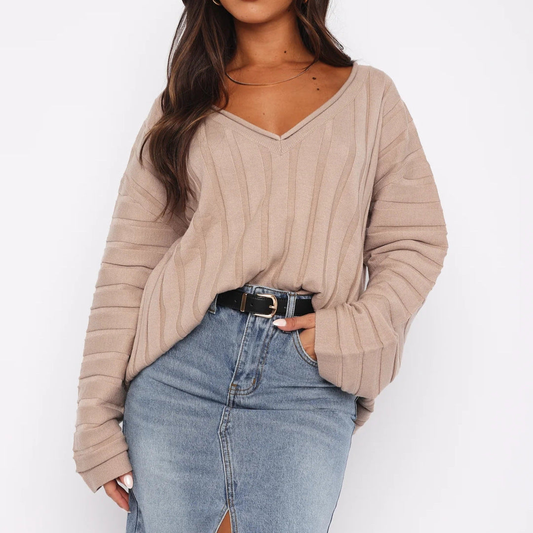Women's Sweater Cotton V-Neck Elegant