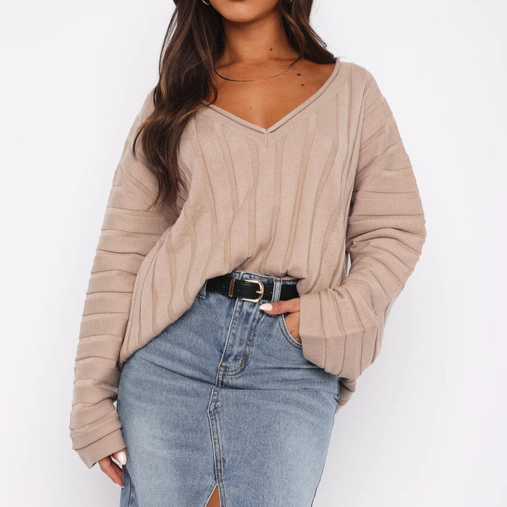 Women's Sweater Cotton V-Neck Elegant