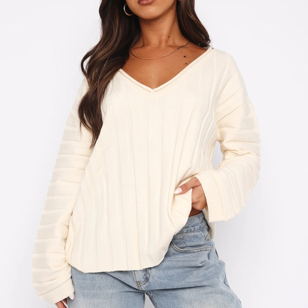 Women's Sweater Cotton V-Neck Elegant