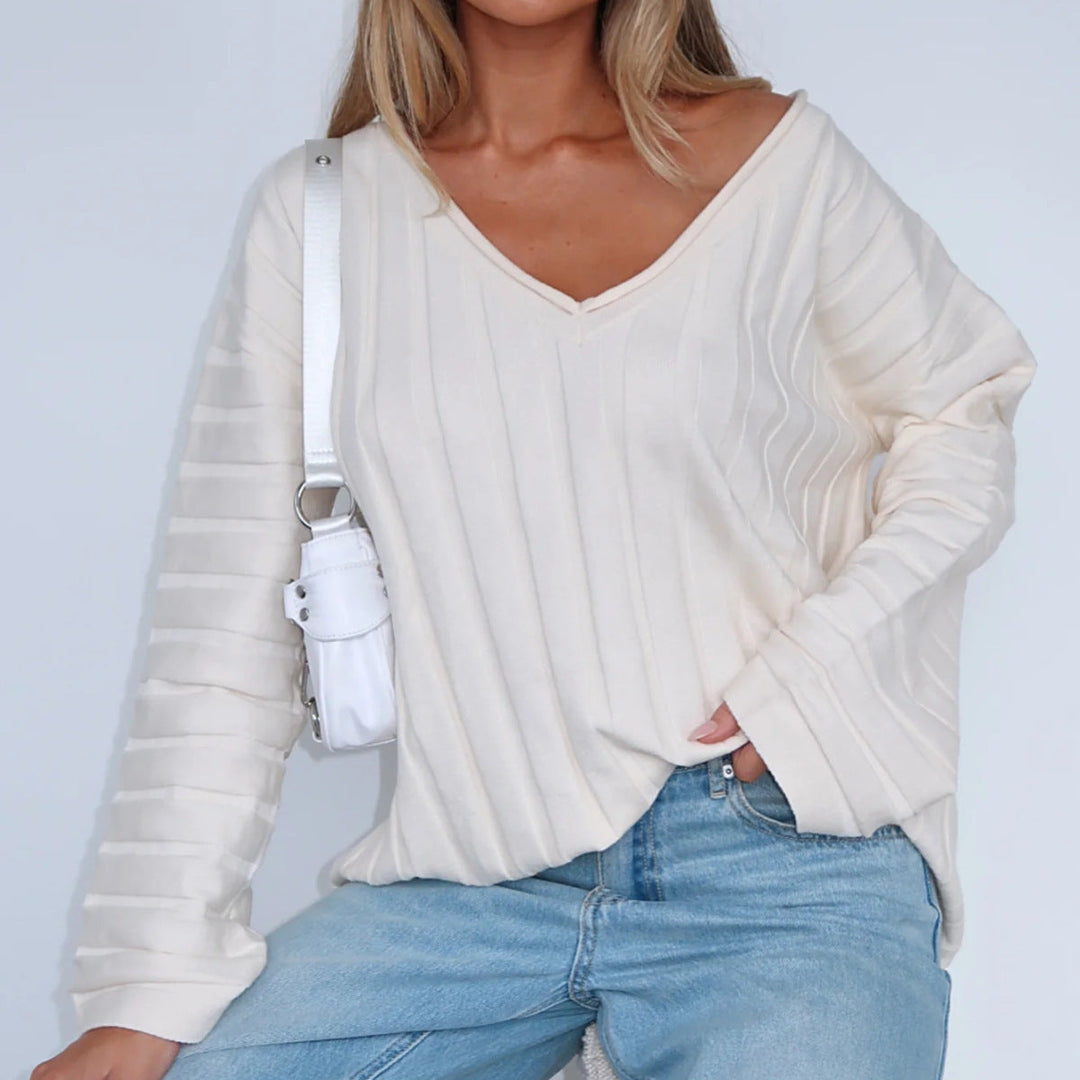 Women's Sweater Cotton V-Neck Elegant