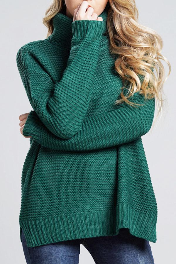 Women's sweater chunky knit high turtleneck
