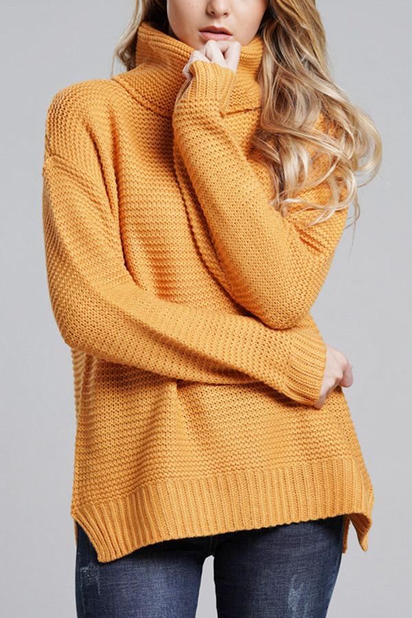 Women's sweater chunky knit high turtleneck