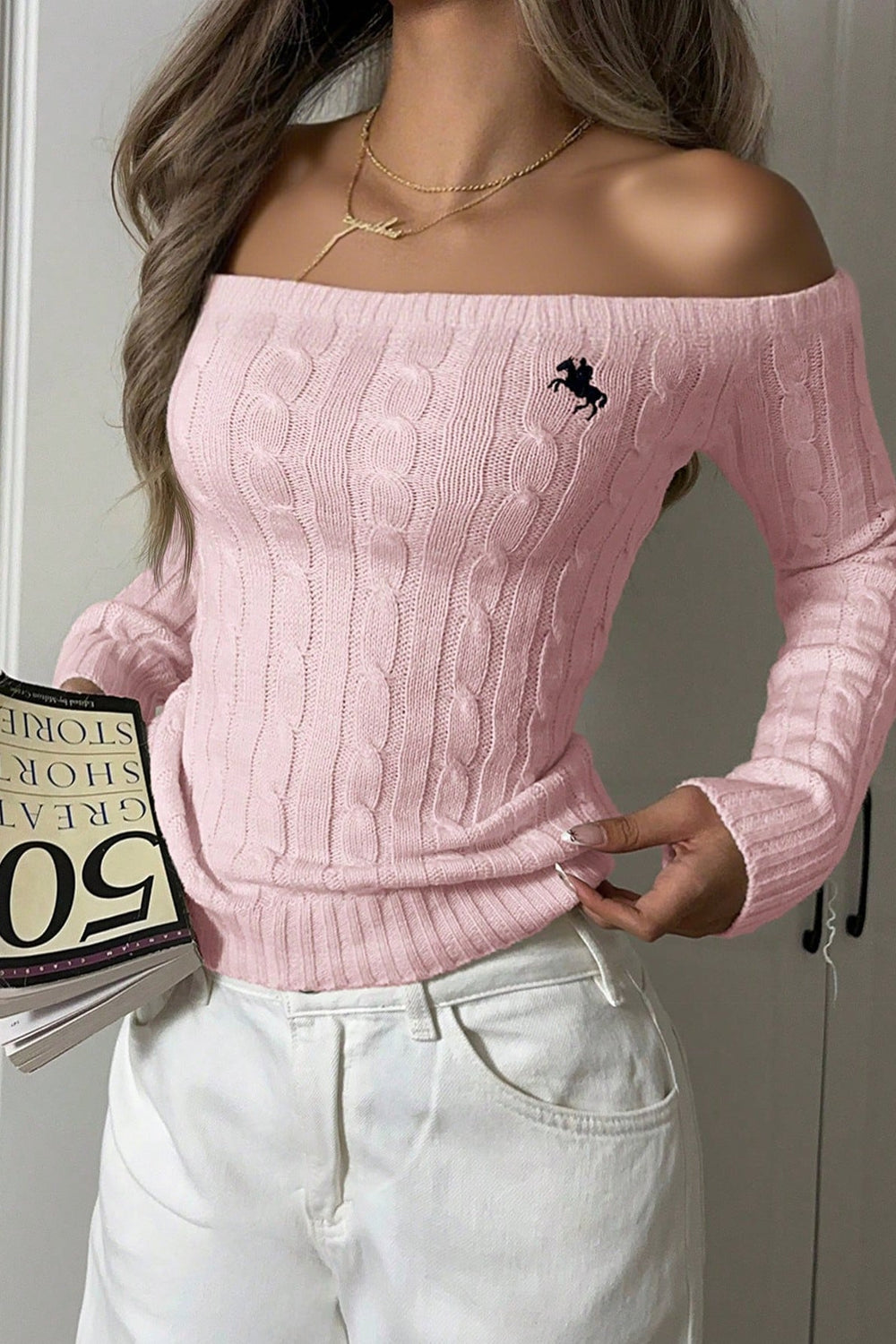 Damenpullover Langarm Schulterfrei Slim Fit 1