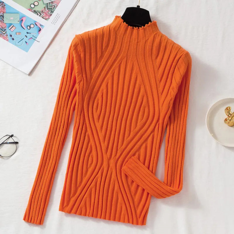 Women's sweater turtleneck knit long sleeve warm