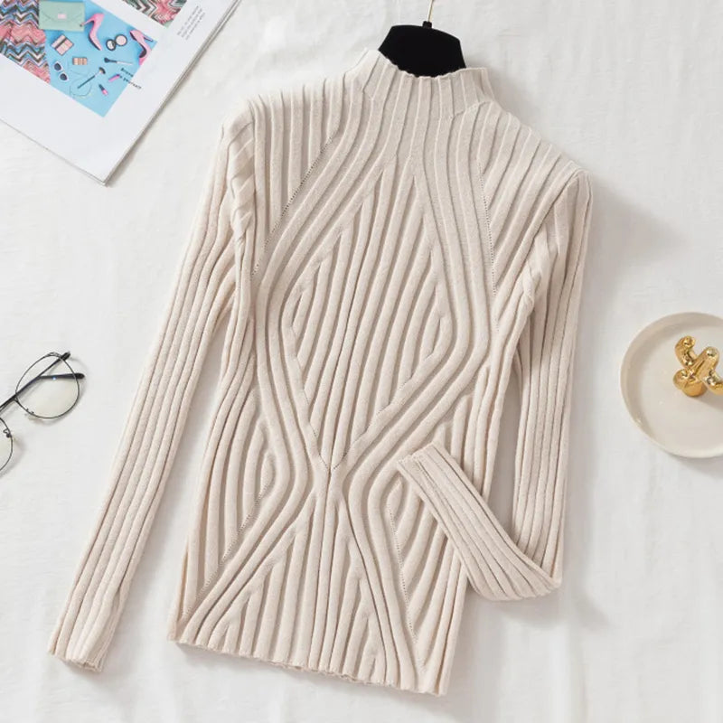 Women's sweater turtleneck knit long sleeve warm