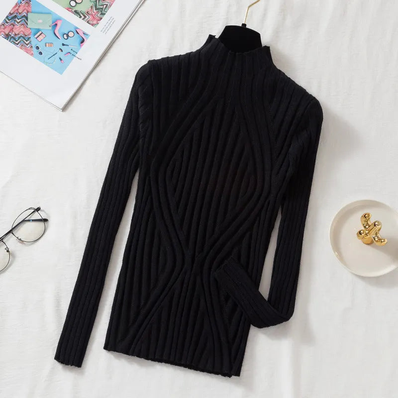 Women's sweater turtleneck knit long sleeve warm