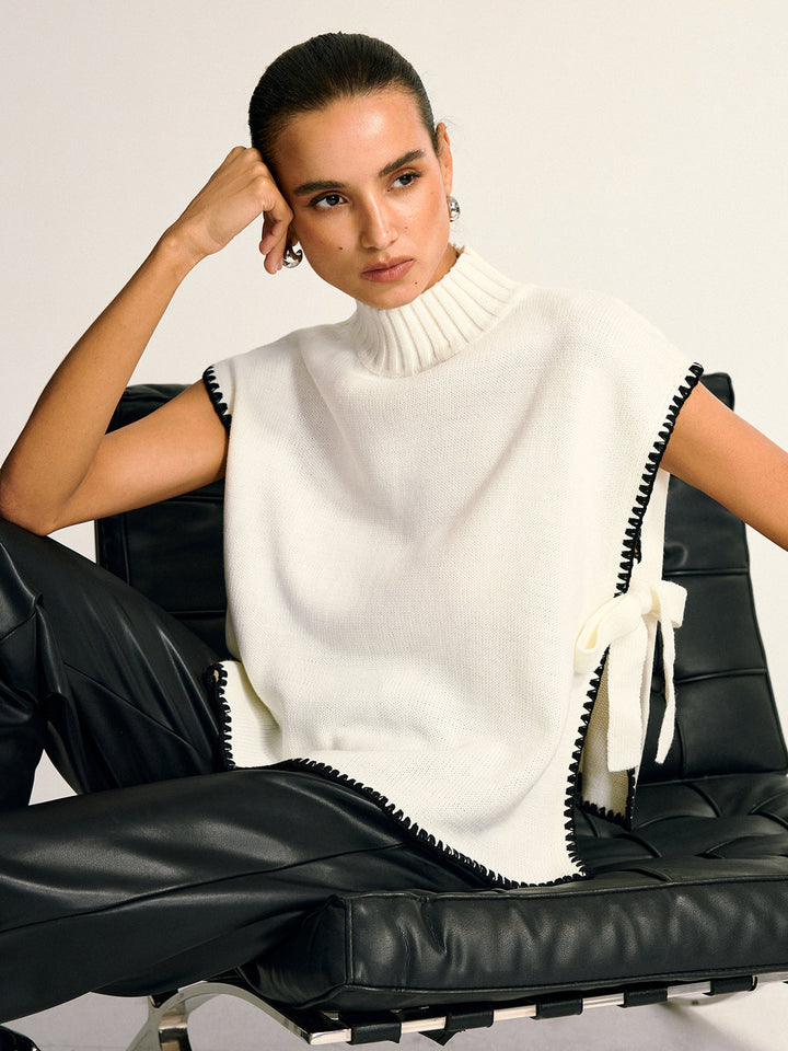 Women's knitted sweater – warm, contrast design & side detail, elegant