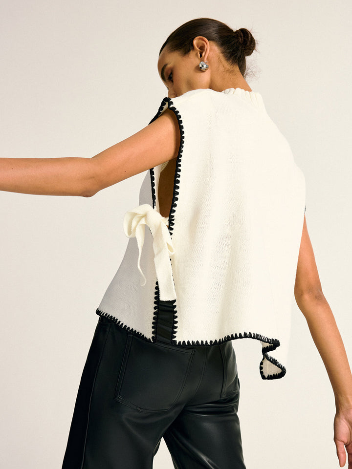 Women's knitted sweater – warm, contrast design & side detail, elegant