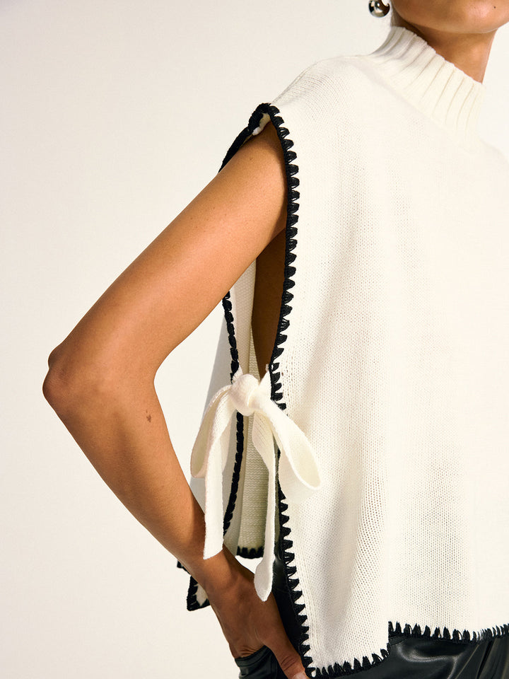 Women's knitted sweater – warm, contrast design & side detail, elegant