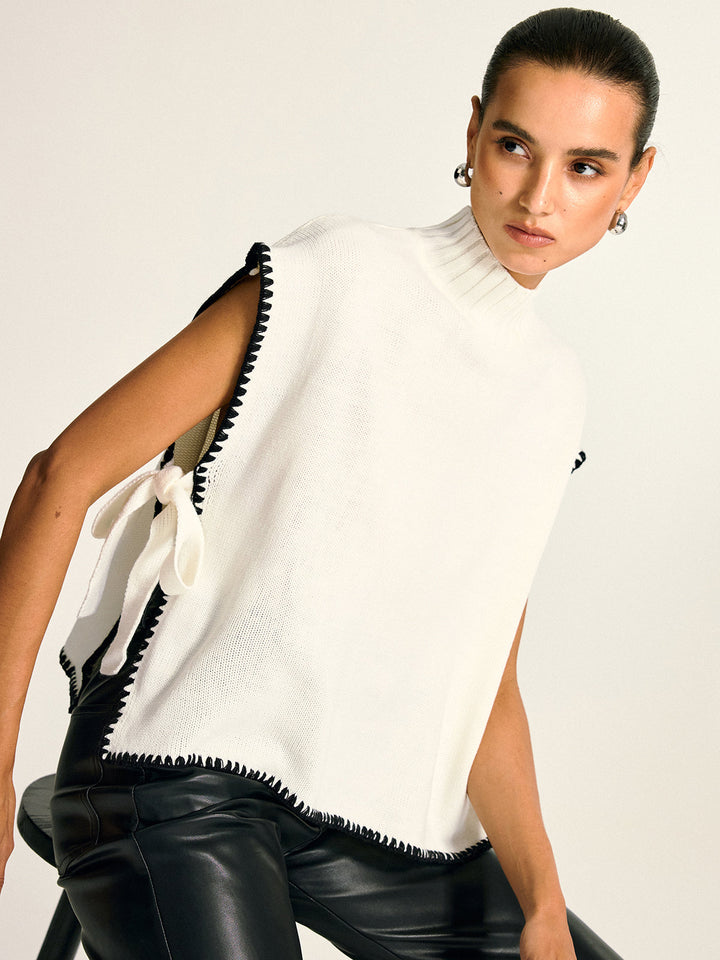 Women's knitted sweater – warm, contrast design & side detail, elegant