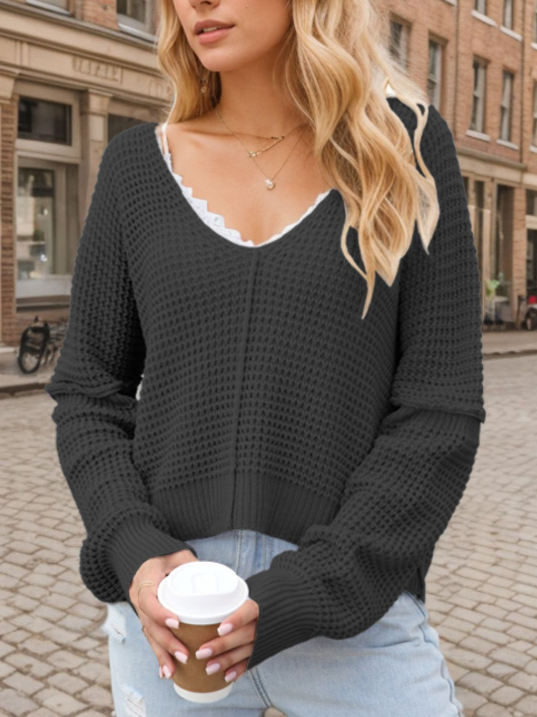 Women's Sweater V-Neck Knit Warm and Elegant