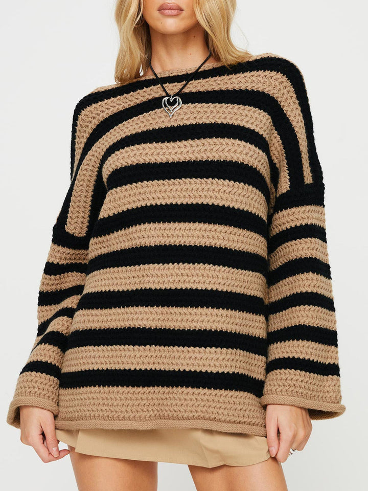 Women's wool sweater oversized casual with stripes