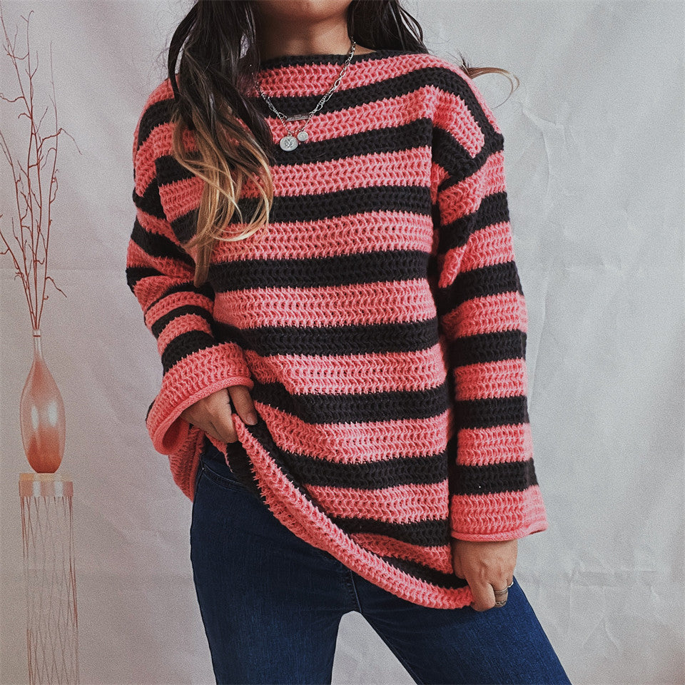 Women's wool sweater oversized casual with stripes