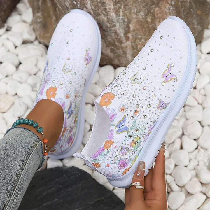 Baskets à plateforme en maille pailletée pour femmes – Chaussures respirantes avec motif floral