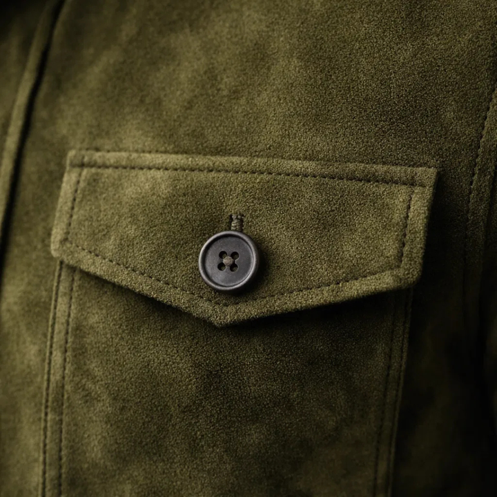 Herren Olivgrüne Wildleder Hemdjacke – Stilvolle Legere Oberbekleidung