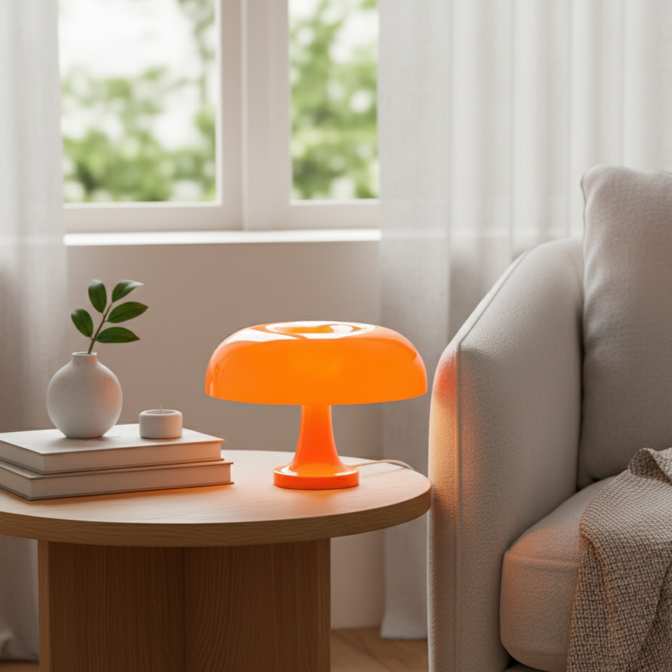 Dimm­bare LED Tischlampe im Bauhaus-Stil – Skandinavische Tischleuchte in Pilzform für Nachtisch und Büro, Warm- und Kaltweiß 1