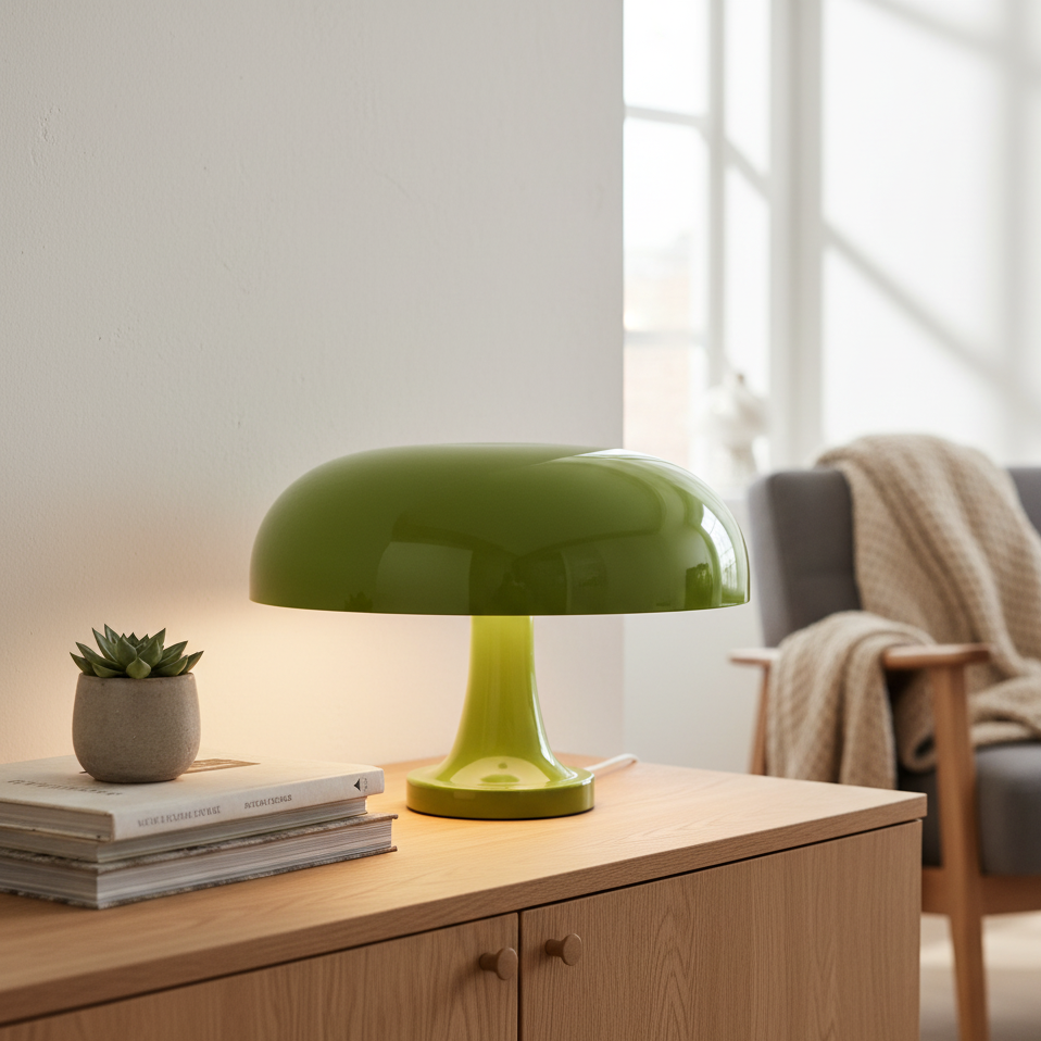 Dimm­bare LED Tischlampe im Bauhaus-Stil – Skandinavische Tischleuchte in Pilzform für Nachtisch und Büro, Warm- und Kaltweiß 10