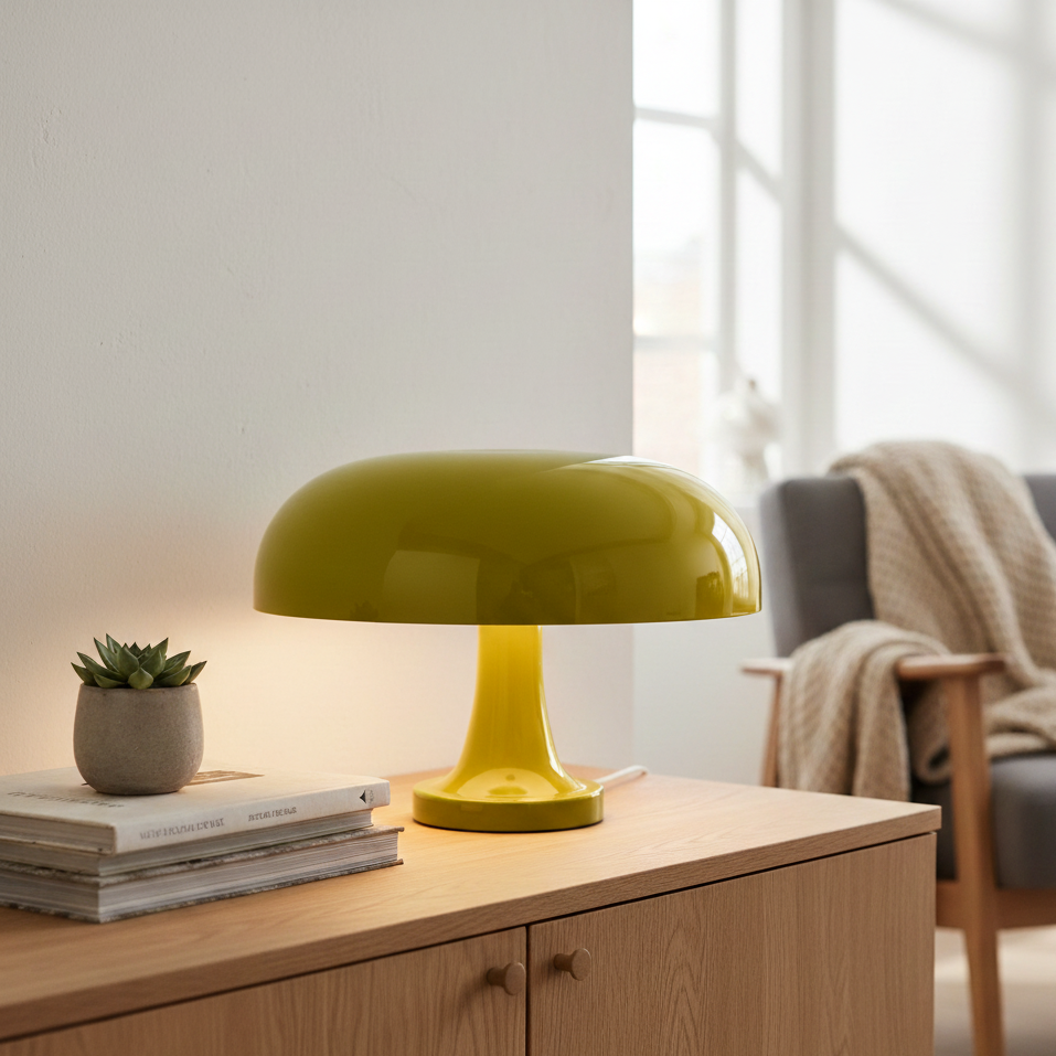 Dimm­bare LED Tischlampe im Bauhaus-Stil – Skandinavische Tischleuchte in Pilzform für Nachtisch und Büro, Warm- und Kaltweiß 12