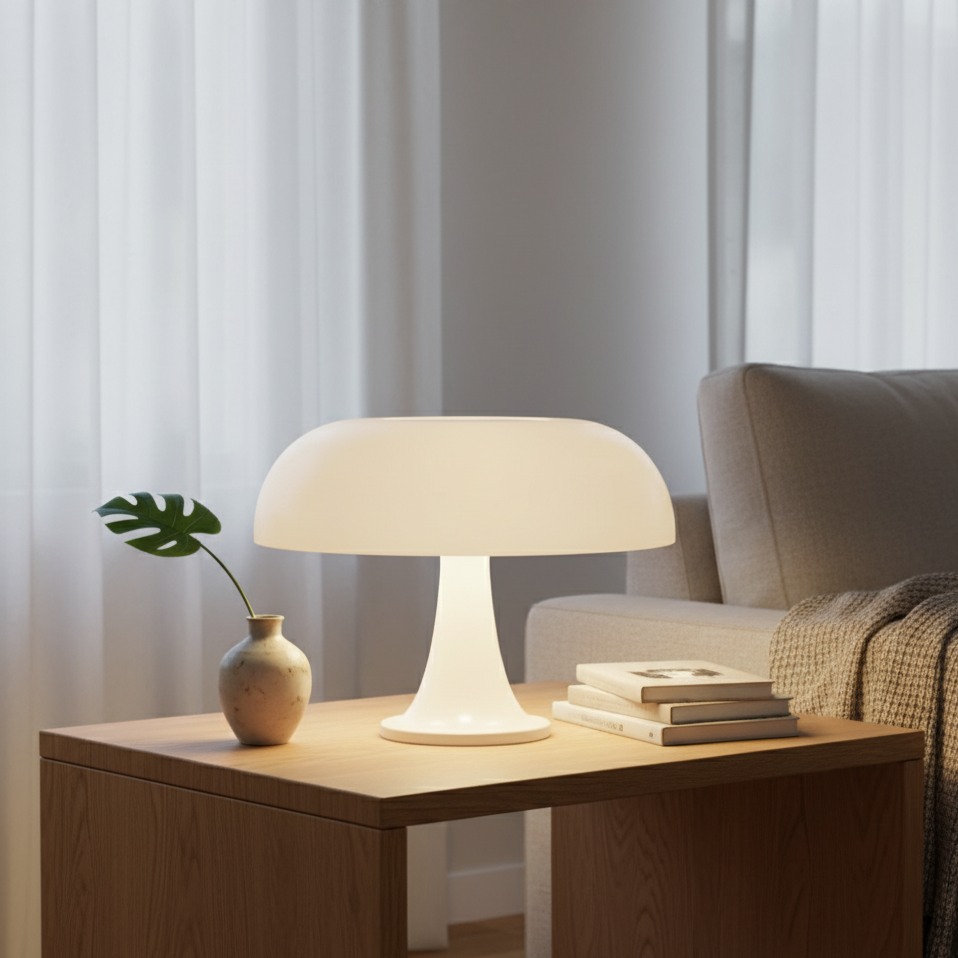 Dimm­bare LED Tischlampe im Bauhaus-Stil – Skandinavische Tischleuchte in Pilzform für Nachtisch und Büro, Warm- und Kaltweiß 2