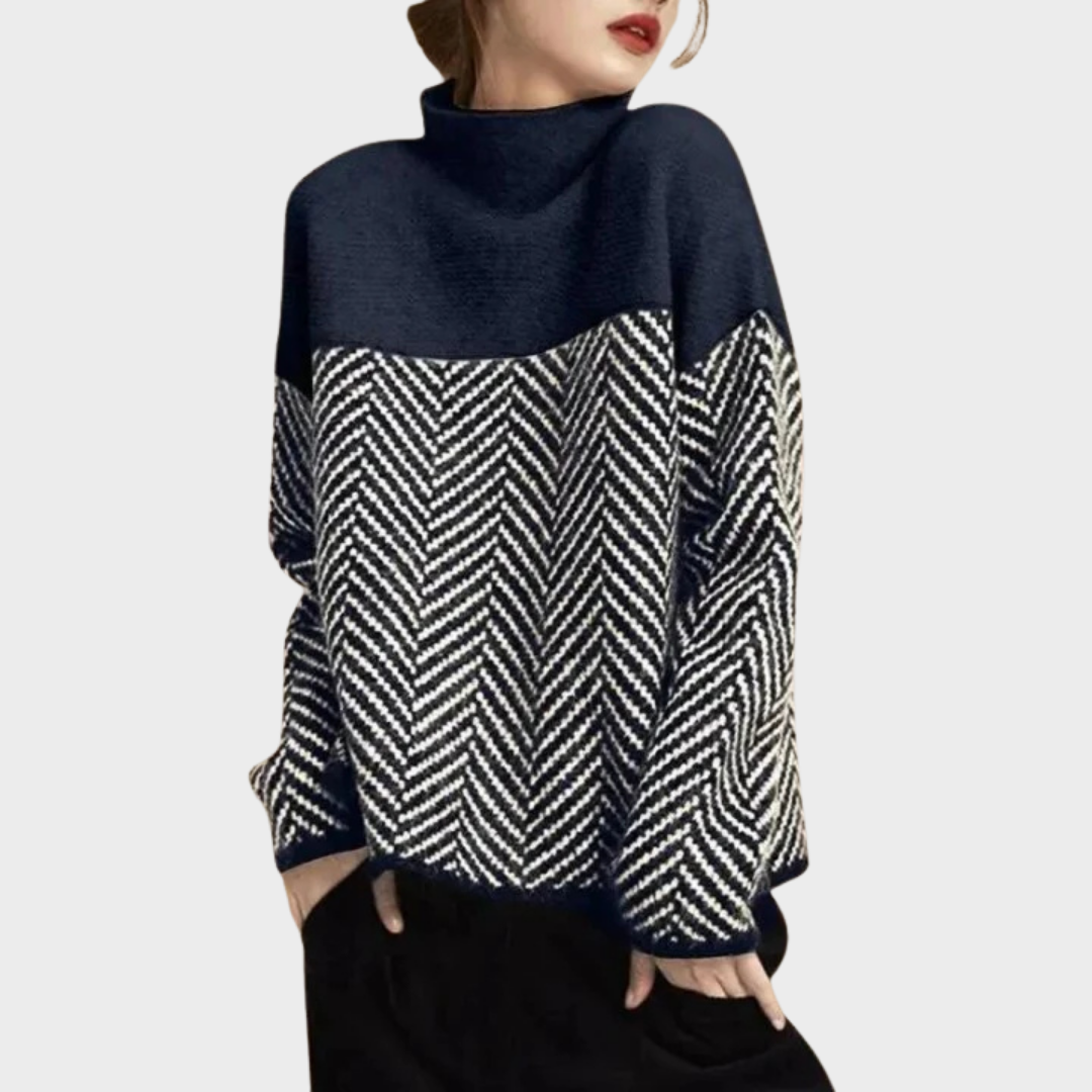Dorothy | Two-tone cotton turtleneck sweater