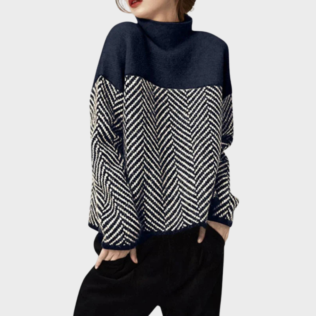 Dorothy | Two-tone cotton turtleneck sweater