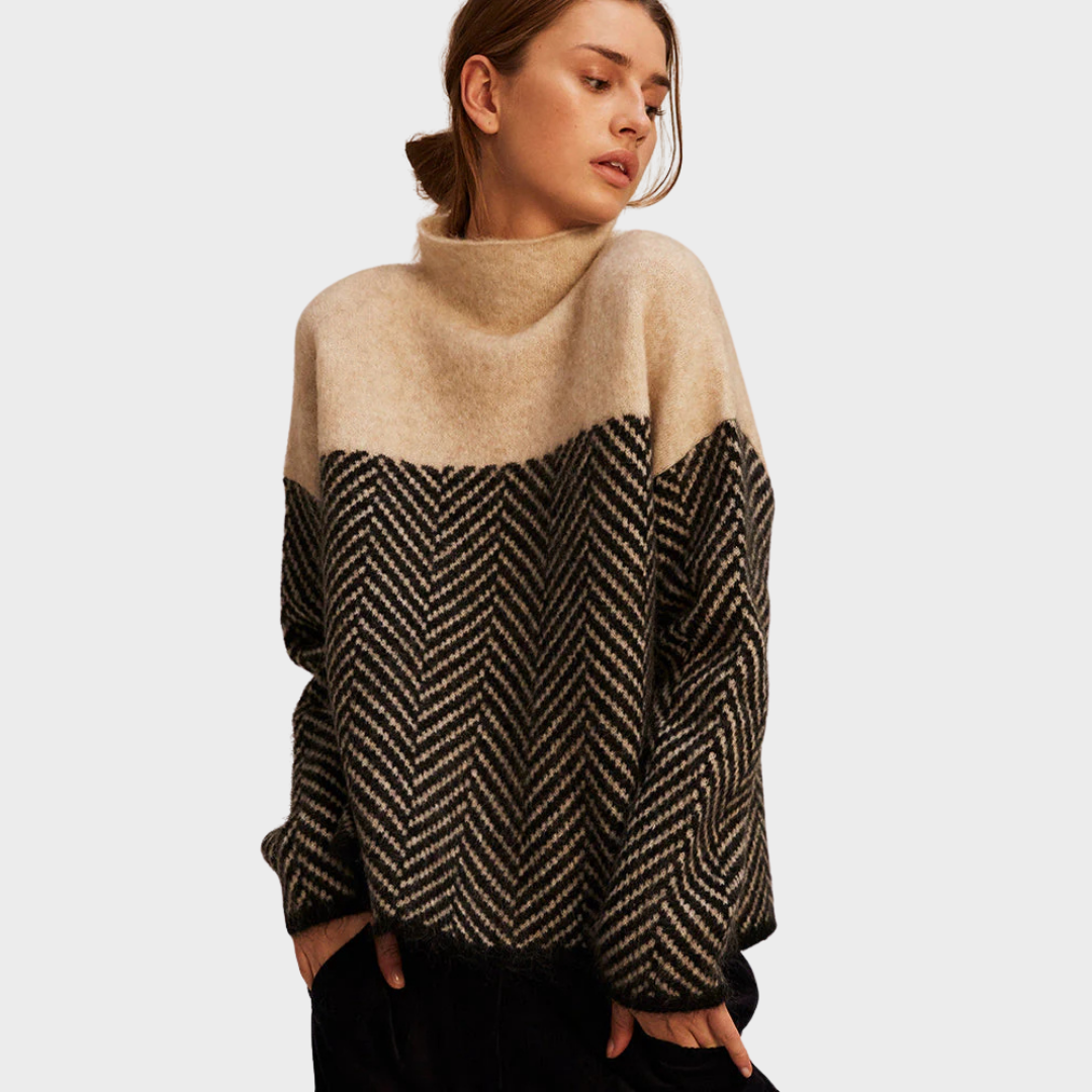 Dorothy | Two-tone cotton turtleneck sweater