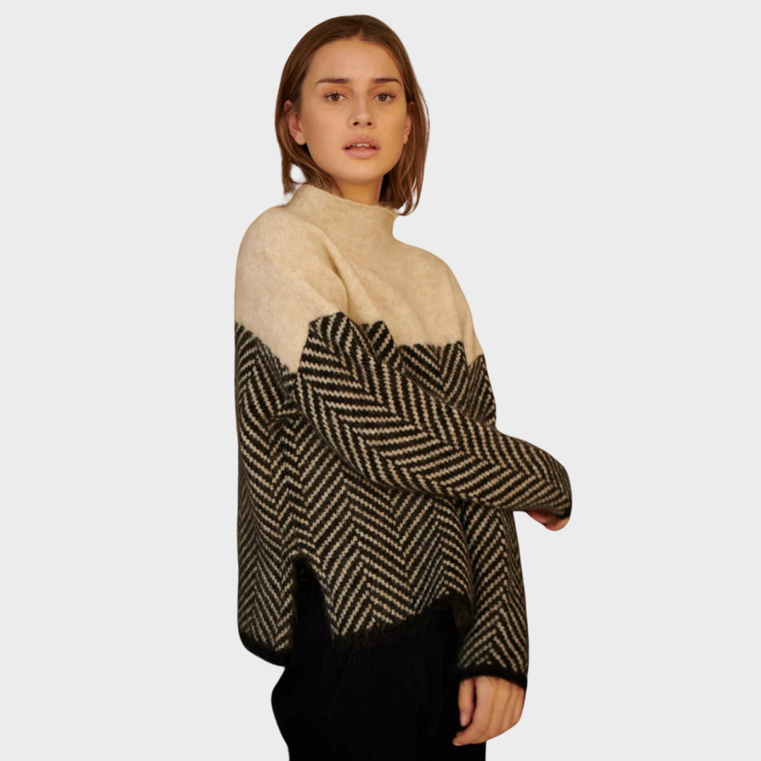 Dorothy | Two-tone cotton turtleneck sweater
