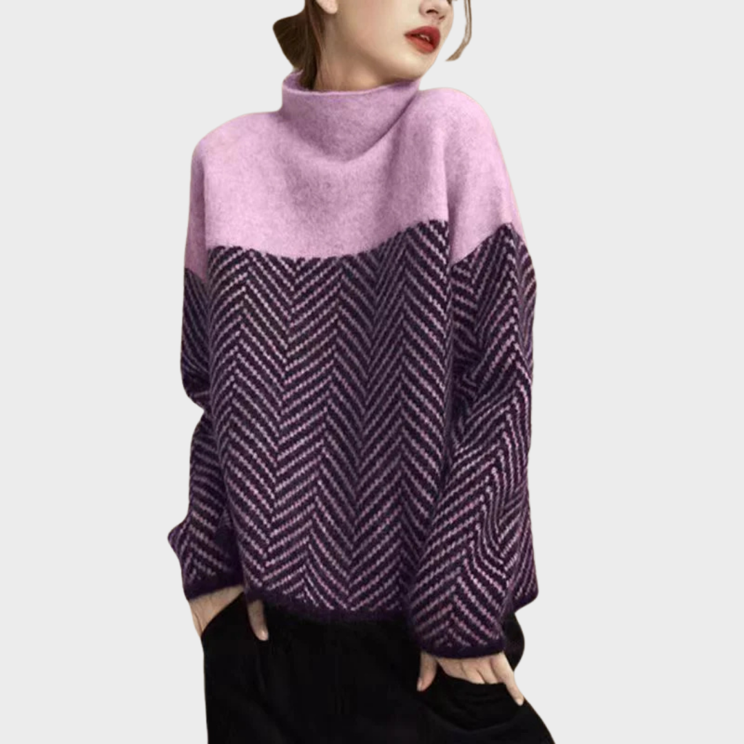 Dorothy | Two-tone cotton turtleneck sweater