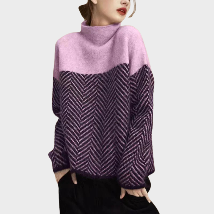 Dorothy | Two-tone cotton turtleneck sweater