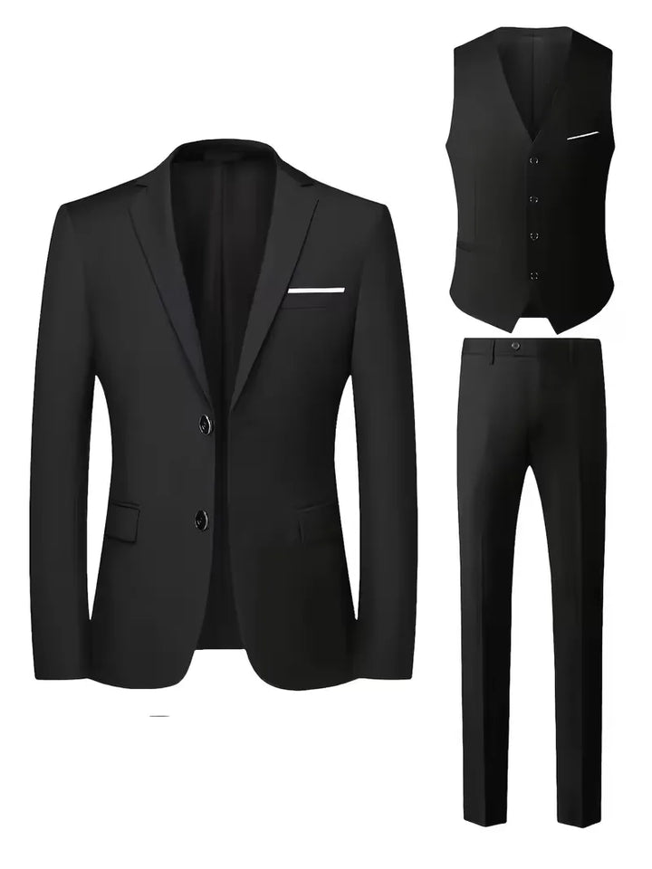 Slim-Fit-Dreiteiler für Herren – Eleganter, formeller Stil mit glänzender Oberfläche