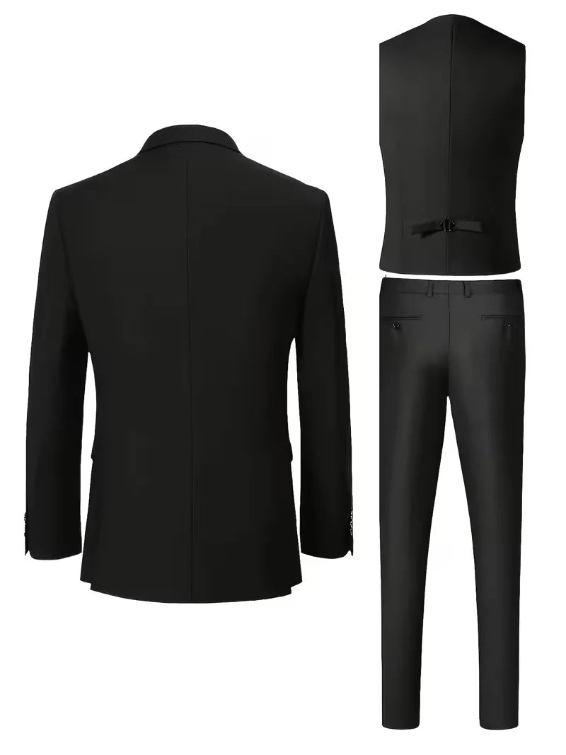 Slim-Fit-Dreiteiler für Herren – Eleganter, formeller Stil mit glänzender Oberfläche