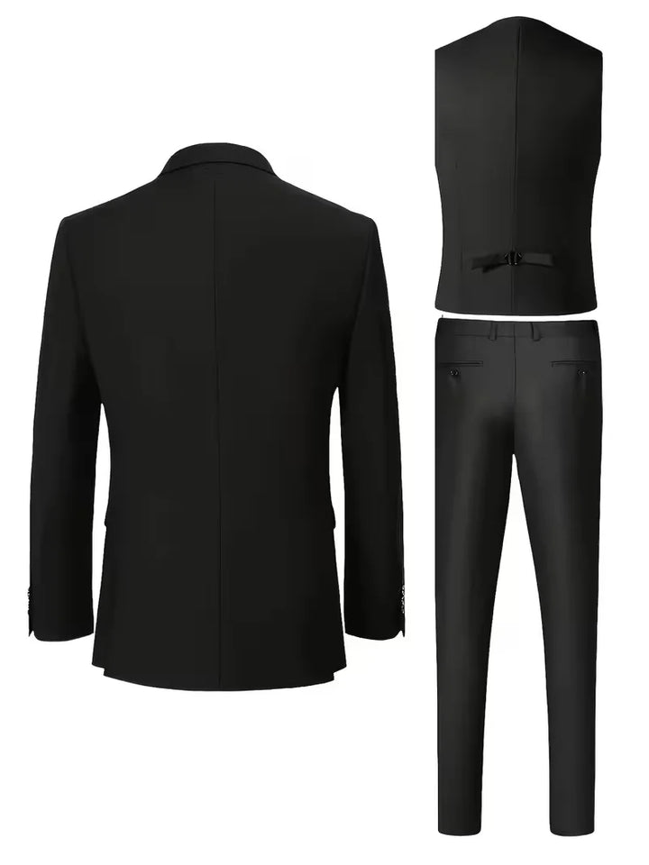 Slim-Fit-Dreiteiler für Herren – Eleganter, formeller Stil mit glänzender Oberfläche