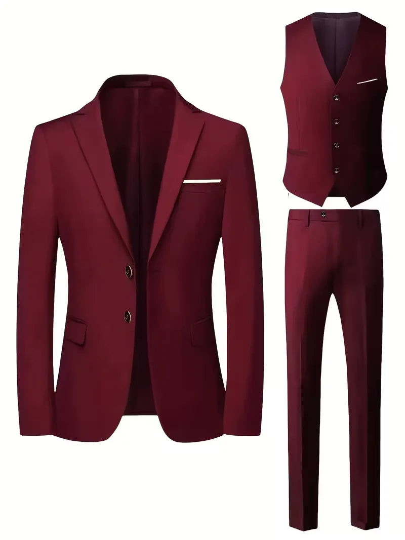 Slim-Fit-Dreiteiler für Herren – Eleganter, formeller Stil mit glänzender Oberfläche