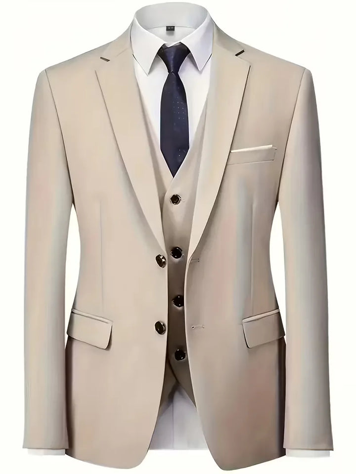 Slim-Fit-Dreiteiler für Herren – Eleganter, formeller Stil mit glänzender Oberfläche