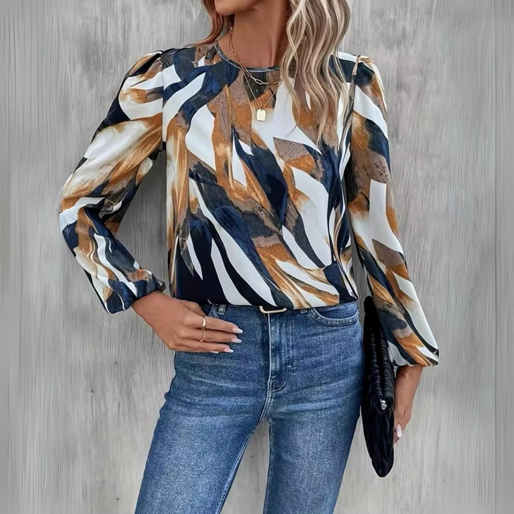 Women's Multicolored Chiffon Blouse with Lantern Sleeves – Flowing Boho Top