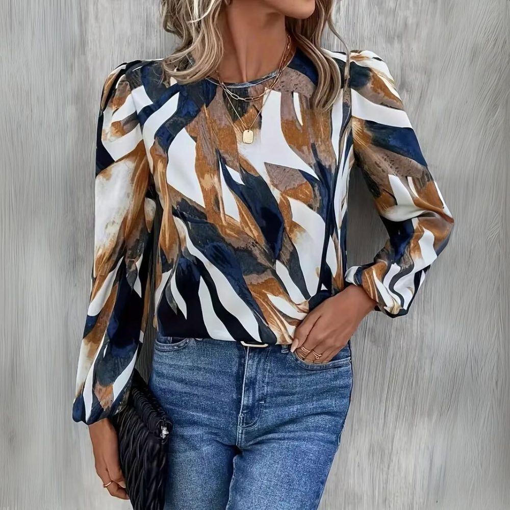 Women's Multicolored Chiffon Blouse with Lantern Sleeves – Flowing Boho Top