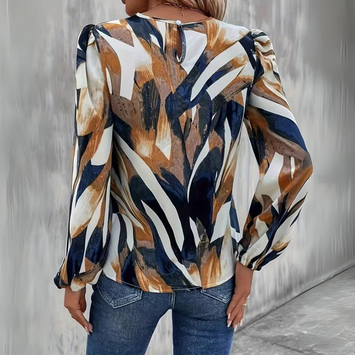 Women's Multicolored Chiffon Blouse with Lantern Sleeves – Flowing Boho Top