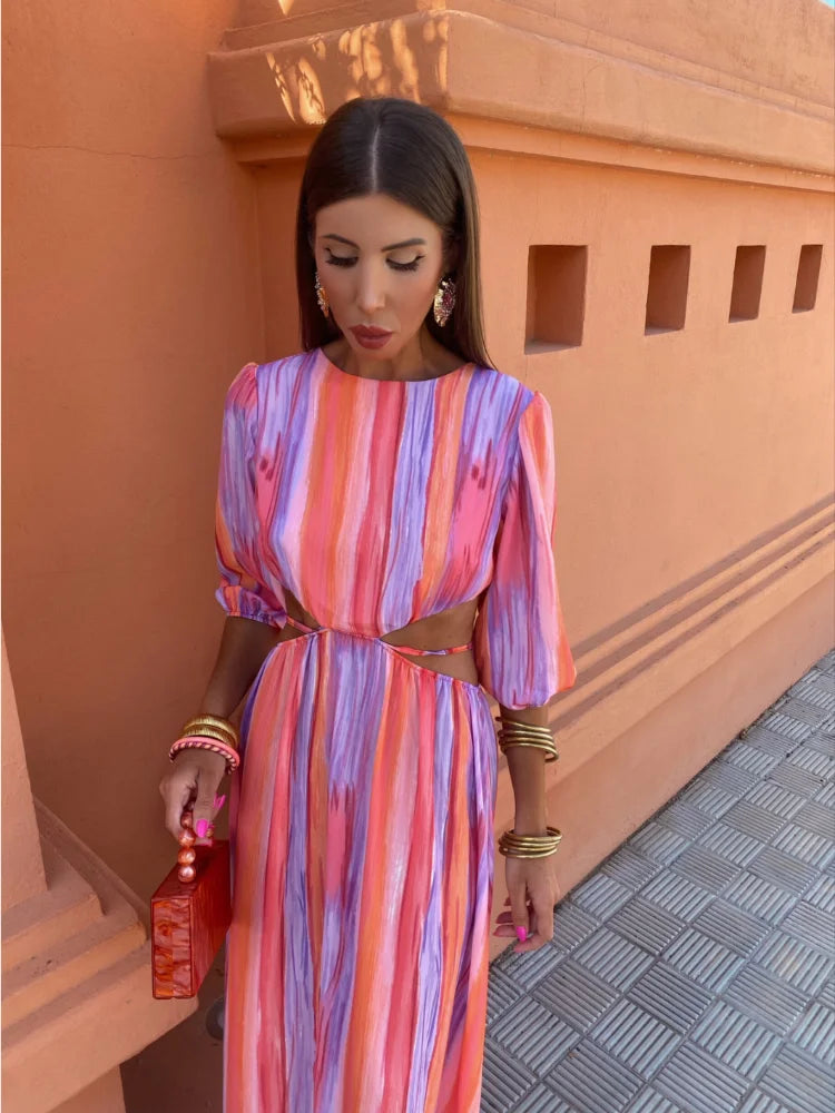 Women's Maxi Dress Tie-Dye Stretch Cut-Out | Summer Style