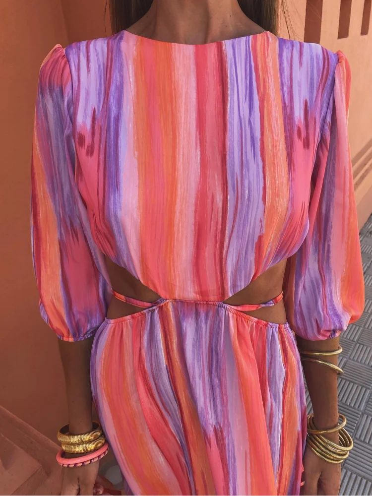 Women's Maxi Dress Tie-Dye Stretch Cut-Out | Summer Style