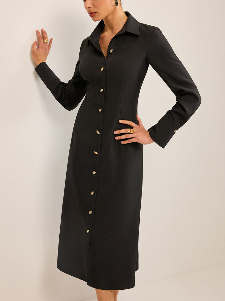 Élégante robe-chemise à manches longues avec fermeture à boutons-pression