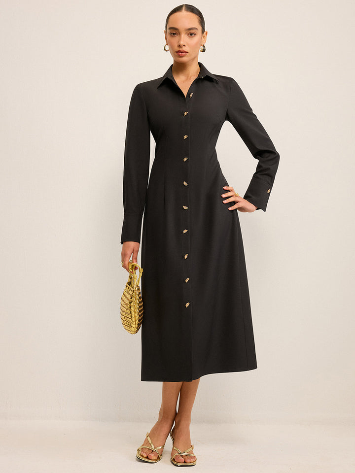 Élégante robe-chemise à manches longues avec fermeture à boutons-pression