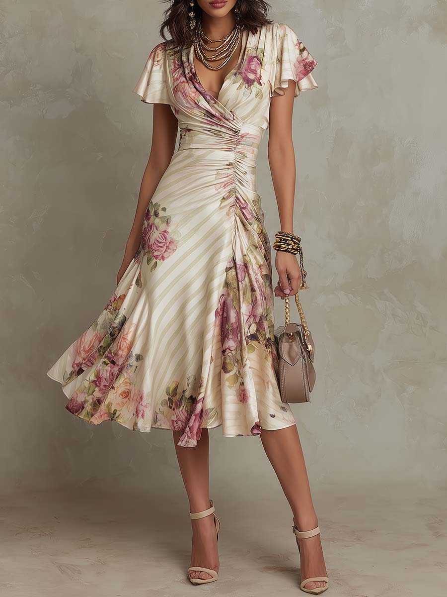 Elegantes Midikleid mit Retro-Blumendruck: Stilvoll für jeden Anlass 0