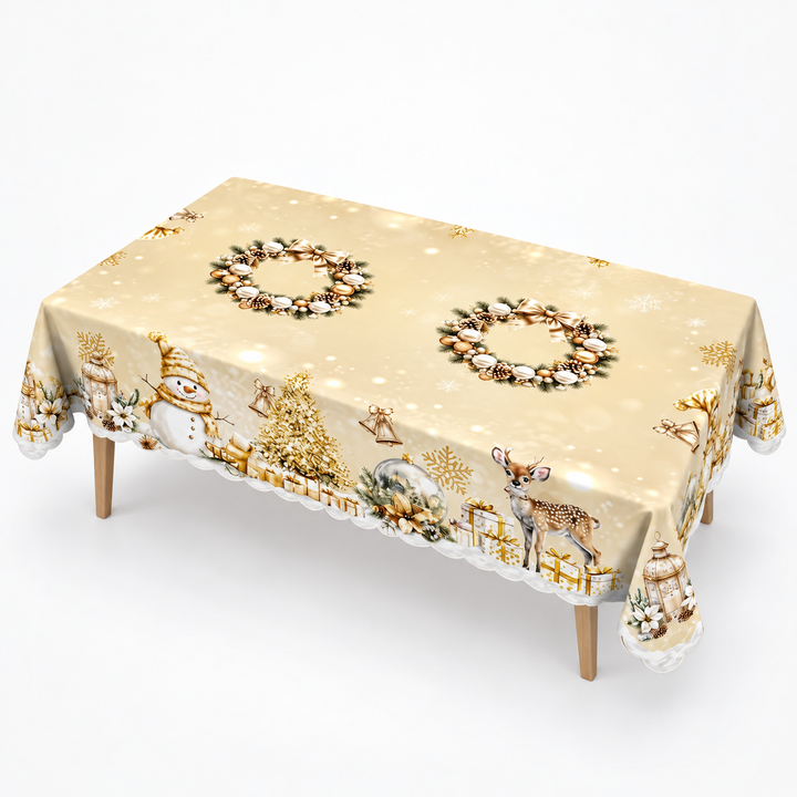 Holly Hearth | Weihnachts-Tischdecke mit Rote-Schleifen-Druck