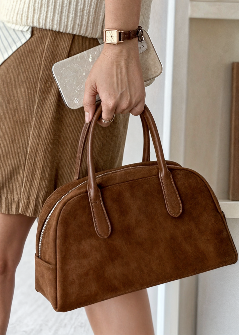Genuine Suede Handbag Women – Small Shoulder Bag with Zipper